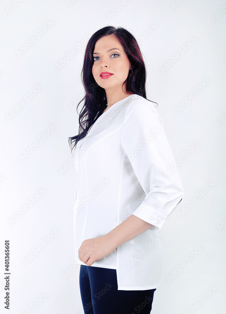 Executive business woman in white blouse. isolated on white Executive business woman in white blouse. isolated on white