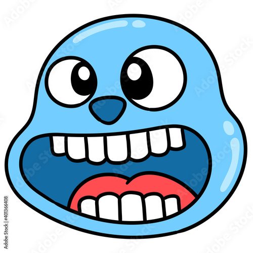 the laughing expression of a cute monster, doodle kawaii. doodle icon image