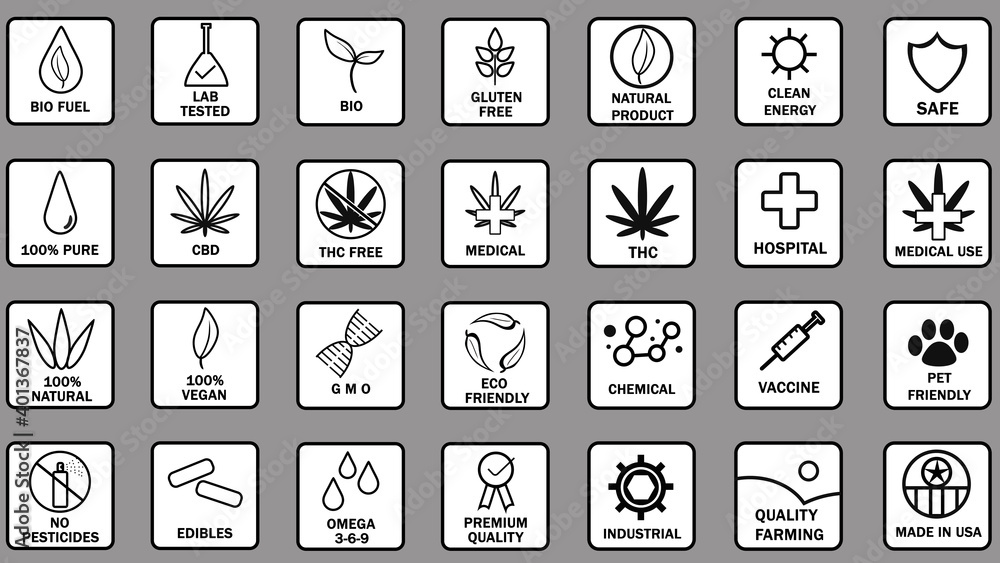 Large Set of CBD oil icons. Best popular food product stamp. Simple design, premium quality, pure, natural, no pesticides, organic, eco, gluten free, pet friendly. Large Set of CBD oil icons. Best popular food product stamp. Simple design, premium quality, pure, natural, no pesticides, organic, eco, gluten free, pet friendly.