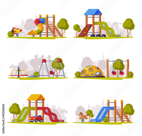 Outdoor Playground as Urban Summer Public Area for Playing Vector Set photo