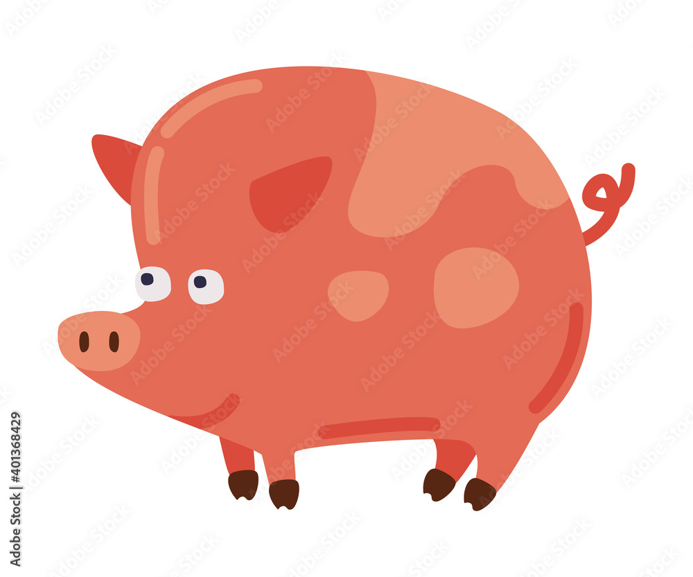 Pig Animal, Farm Livestock Cartoon Style Vector Illustration Pig Animal, Farm Livestock Cartoon Style Vector Illustration