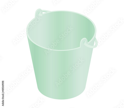 Isometric vector bucket illustration isolated on white background. Metal bucket colorful vector icon. Aluminum bucket in flat cartoon style.