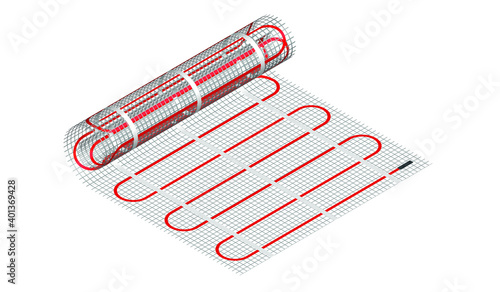 Realistic vector illustration underfloor heating roll isolated on white background. Electric floor heating system vector icon in flat cartoon style. 3D isometric electric floor heating roll.