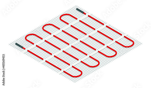 Realistic vector illustration underfloor heating isolated on white background. Electric floor heating system vector icon in flat cartoon style. 3D isometric electric floor heating vector illustration.