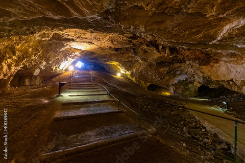Underground halls and passages of meleke limestone Zedekiah’s Cave - King Solomon’s Quarries - under Old City of Jerusalem, Israel