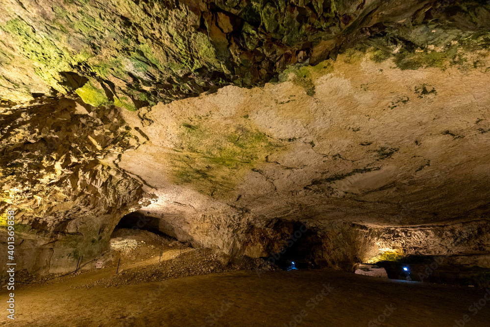 Jerusalem, Israel - October 14, 2017: Freemasons hall chamber and underground passages of Zedekiah’s Cave - King Solomon’s Quarries - under Old City of Jerusalem, Israel Jerusalem, Israel - October 14, 2017: Freemasons hall chamber and underground passages of Zedekiah’s Cave - King Solomon’s Quarries - under Old City of Jerusalem, Israel