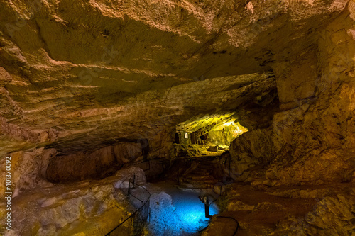 Underground halls and passages of meleke limestone Zedekiah’s Cave - King Solomon’s Quarries - under Old City of Jerusalem, Israel