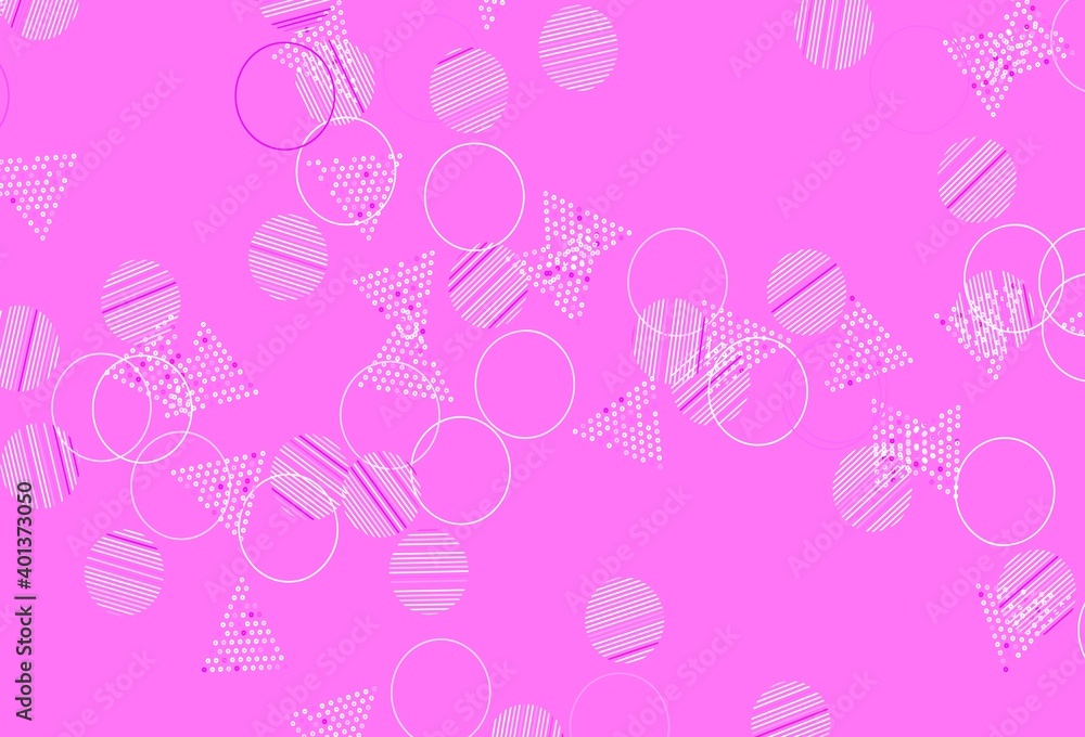 Light Purple, Pink vector background with triangles, circles.