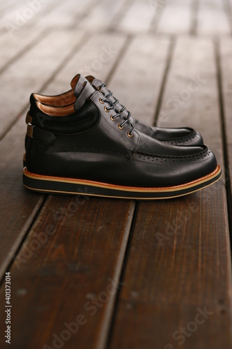 leather shoes on the wooden floor