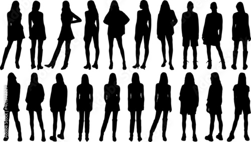 20 Vector silhouette of ladies high quality , front view perfect to include in your architecture projects, renders, sketches or plans.