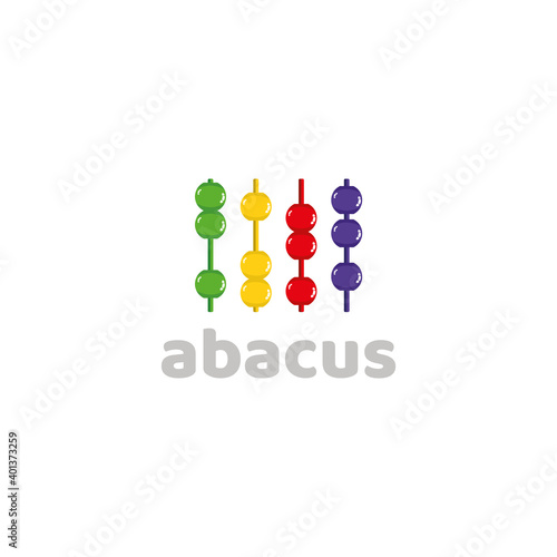 Illustration of an abacus with rainbow colored beads. Colorful abacus logo emblem.