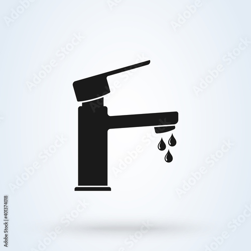 Water tap with drop icon or logo. faucet concept. Dripping tap with drop side view vector app illustration.