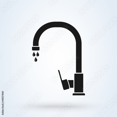 Water tap with drop icon or logo. faucet concept. Dripping tap with drop side view vector app illustration.