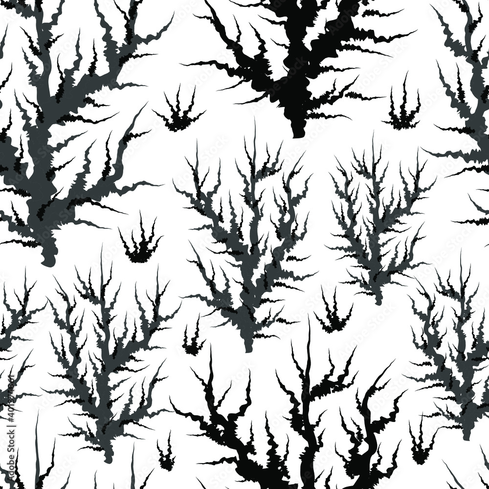 Naklejka premium Grey and black bushes on a white background. Vector seamless pattern.