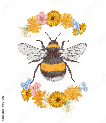 Fotografia Hand drawn bumblebee isolated on white background