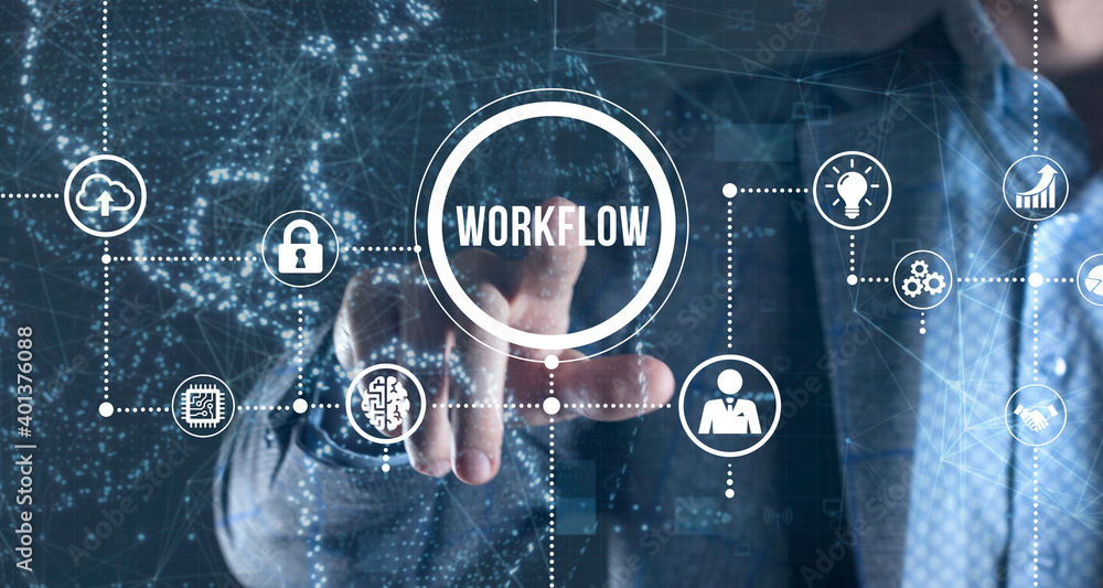 Internet, business, Technology and network concept.virtual screen of the future and sees the inscription: Workflow Internet, business, Technology and network concept.virtual screen of the future and sees the inscription: Workflow