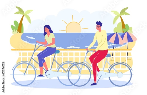 Man and Woman Riding Bikes on Seascape Background