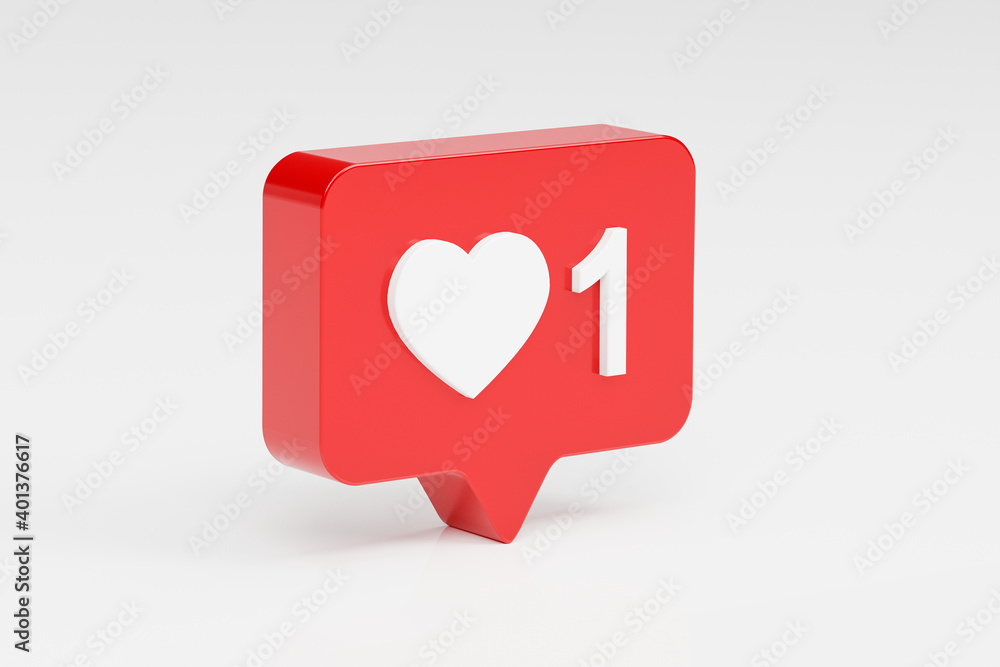 notification isolated icon with a new like notification heart. 3d illustration. 3d 