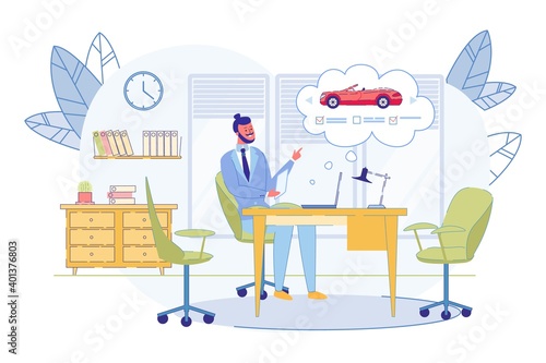 Manager Sitting in Office Choosing Car in Internet
