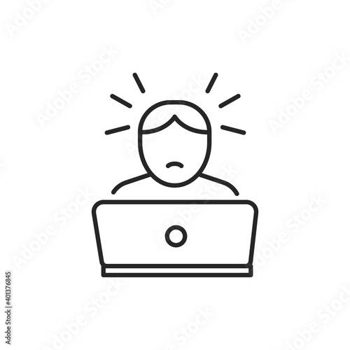 Computer addiction line color icon. Sign for web page, mobile app