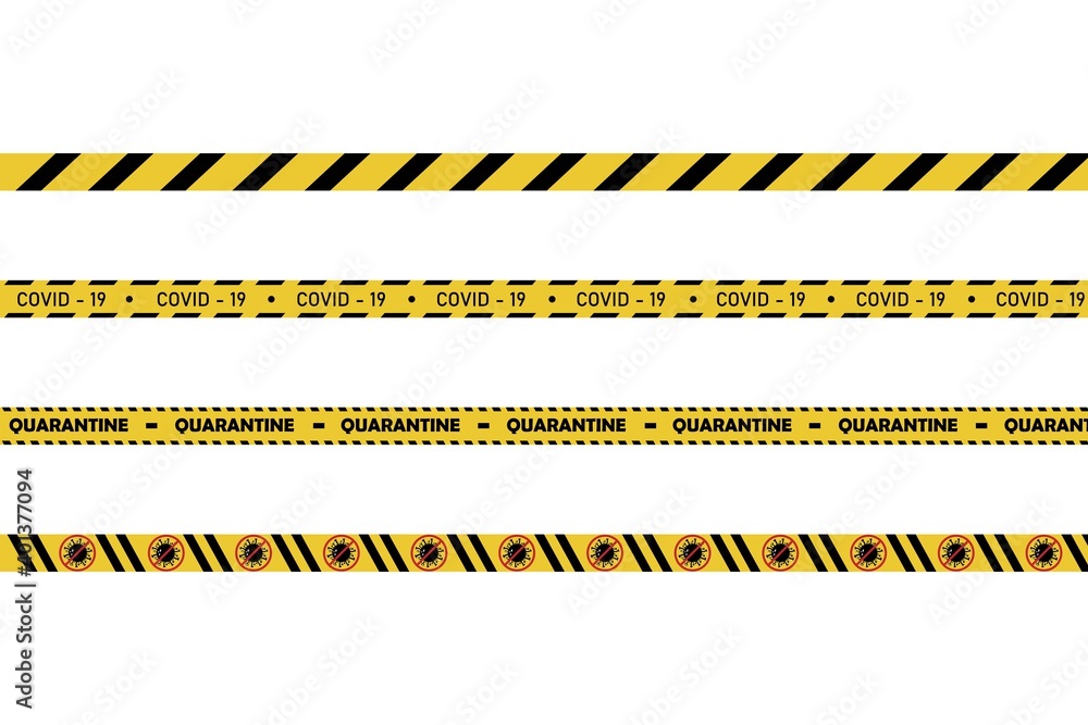 Quarantine sign of biological hazard. Warning of yellow and black stripes quarantine coronavirus. Isolated on a transparent background. Vector EPS10