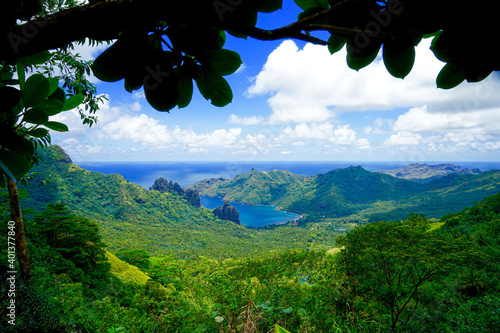 French Polynesia, Marquesas, Nuku Hiva Island. Beautiful view on the Hathieu Bay. photo