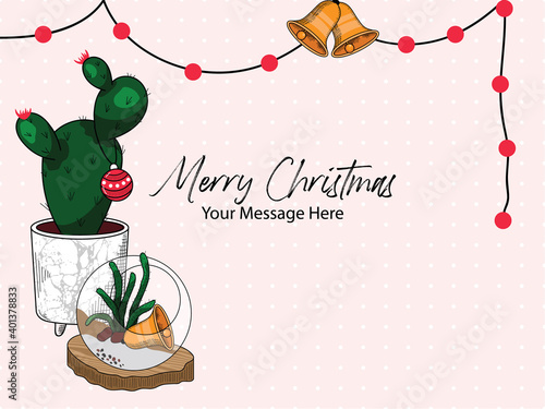 Christmas Cactus Decoration Vector Card Background