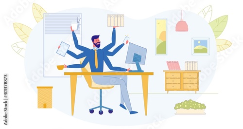 Multitasking Work in Office Flat Vector Concept