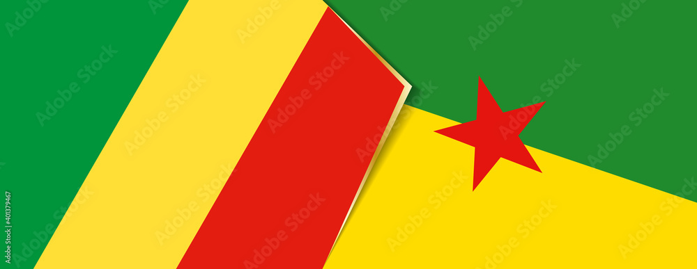 Congo and French Guiana flags, two vector flags. Congo and French Guiana flags, two vector flags.