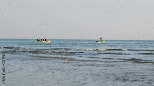 banana boat surfing on the sea