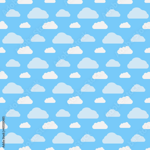 seamless pattern of fluffy clouds on blue sky background vector illustration
