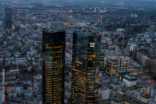 aerial view of the city and Deutsche Bank from the observation deck Frankfurt am Main Germany photo
