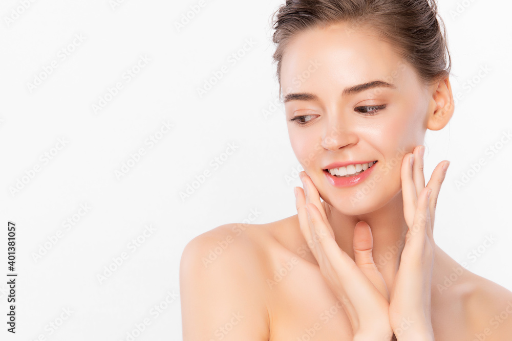 Beautiful young woman with clean fresh skin on white background, Face care, Facial treatment, Cosmetology, beauty and spa, women portrait Beautiful young woman with clean fresh skin on white background, Face care, Facial treatment, Cosmetology, beauty and spa, women portrait