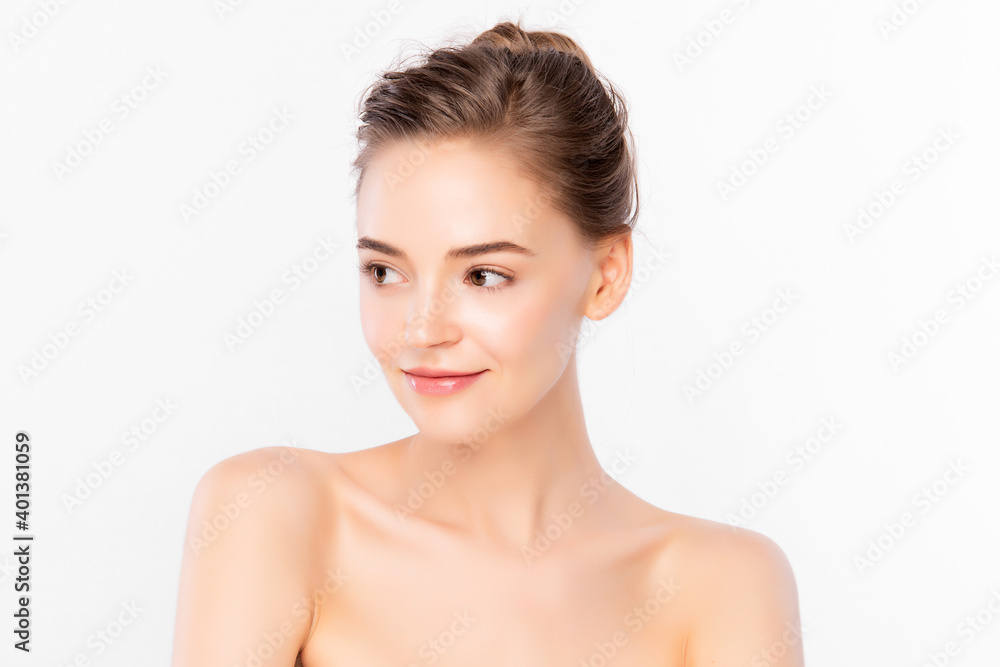 Beautiful young woman with clean fresh skin on white background, Face care, Facial treatment, Cosmetology, beauty and spa, women portrait Beautiful young woman with clean fresh skin on white background, Face care, Facial treatment, Cosmetology, beauty and spa, women portrait