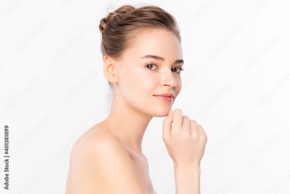 Beautiful young woman with clean fresh skin on white background, Face care, Facial treatment, Cosmetology, beauty and spa, women portrait Beautiful young woman with clean fresh skin on white background, Face care, Facial treatment, Cosmetology, beauty and spa, women portrait