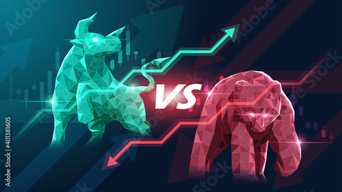 Concept art of Bullish and Bearish Stock Market in futuristic idea suitable for Stock Marketing or Financial Investment