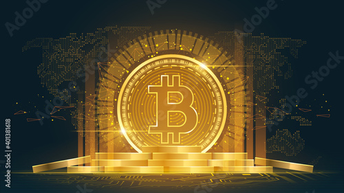 Bitcoin cryptocurrency with pile of coins, Vector illustrator