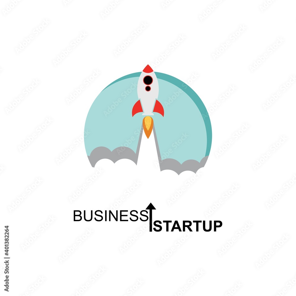 Obraz premium Flat design business start-up launch concept for the development of new business projects, rocket icon. Vector illustration