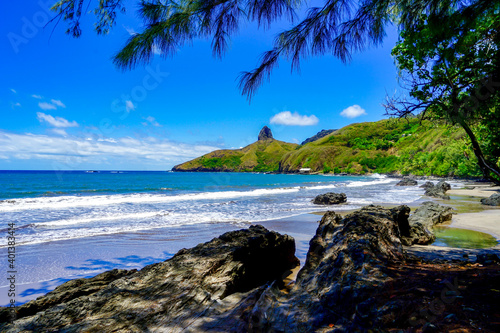 French Polynesia, Marquesas, Coastline of Hiva OA Island. The Hatiheu bay. photo