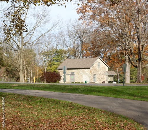 The old stone building in the countryside park.