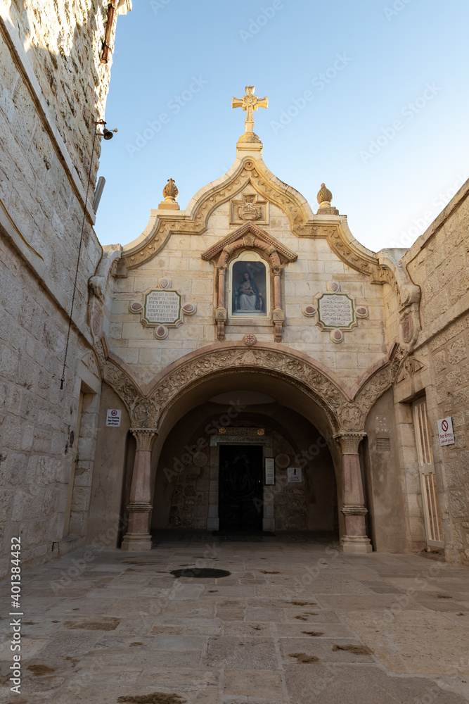 The facade of Milk Grotto Church in Bethlehem in the Palestinian Authority, Israel