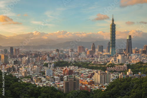 Panoramic view of Taipei City in taiwan at dusk