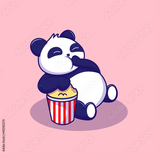 Cute panda fluffy eating pocorn cartoon vector illustration  photo