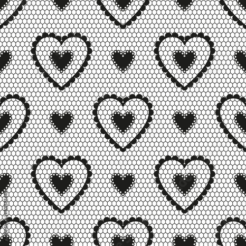 Obraz na płótnie Seamless pattern of black lace with hearts for a wedding or Valentine's Day. w salonie