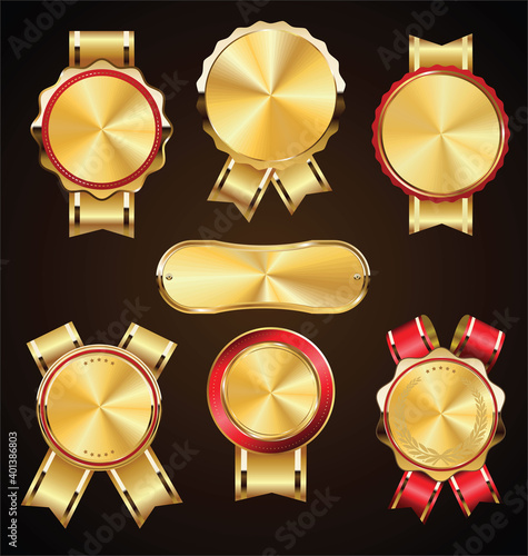 Retro vintage golden medals and labels collection