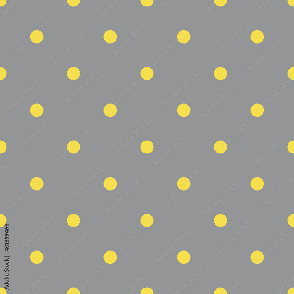 Yellow and gray seamless polka dot pattern, vector illustration. Seamless pattern with yellow circles on gray. Abstract geometric polka dots background Yellow and gray seamless polka dot pattern, vector illustration. Seamless pattern with yellow circles on gray. Abstract geometric polka dots background
