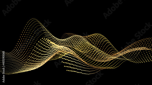 An abstract stream of golden radiance flying in outer space through galaxies and orbits. Star clusters networks.
