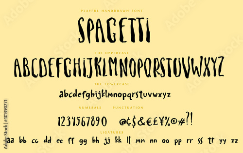 Handwritten playful script font Spagetti vector alphabet set photo