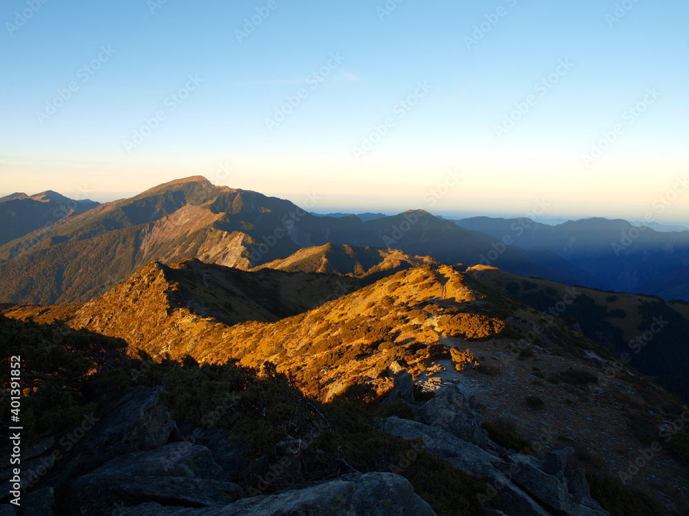 sunrise in the high altitude mountains