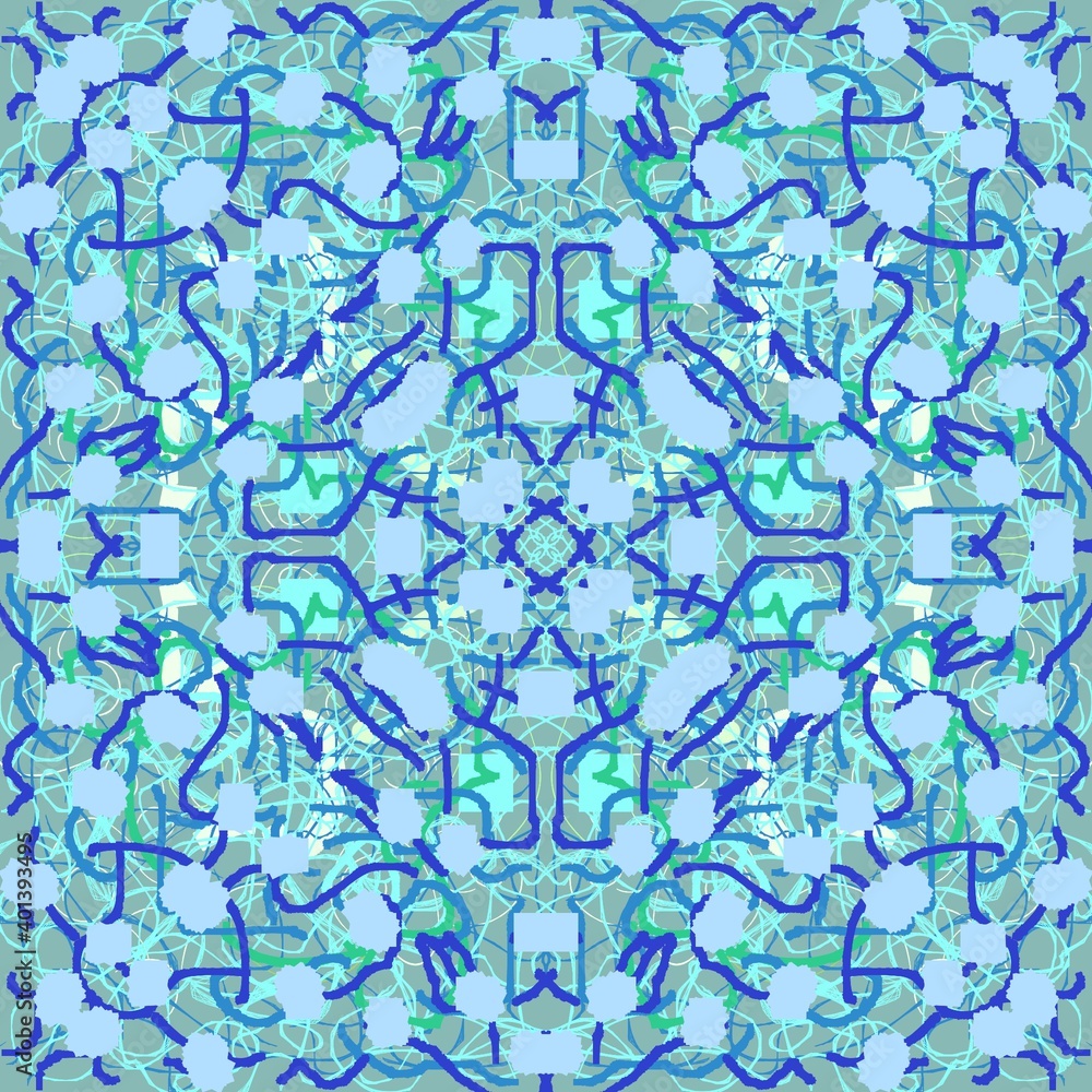 Fototapeta premium Pattern of blue abstract elements for a festive wrapping paper.
